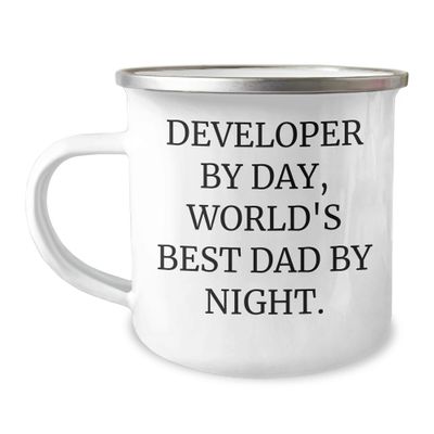 Developers' Camping Mug - 'Developer By Day, World's Best Dad By Night.' Birthday Unique Gift