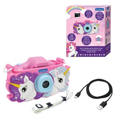 Lexibook Unicorn, 4-in-1 Kids' Camera with Protection, Photo, Video, MP3, and Game Functions, 15 Frames to Personalize Your Photos, Includes 8GB Memory Card, DJ078UNI
