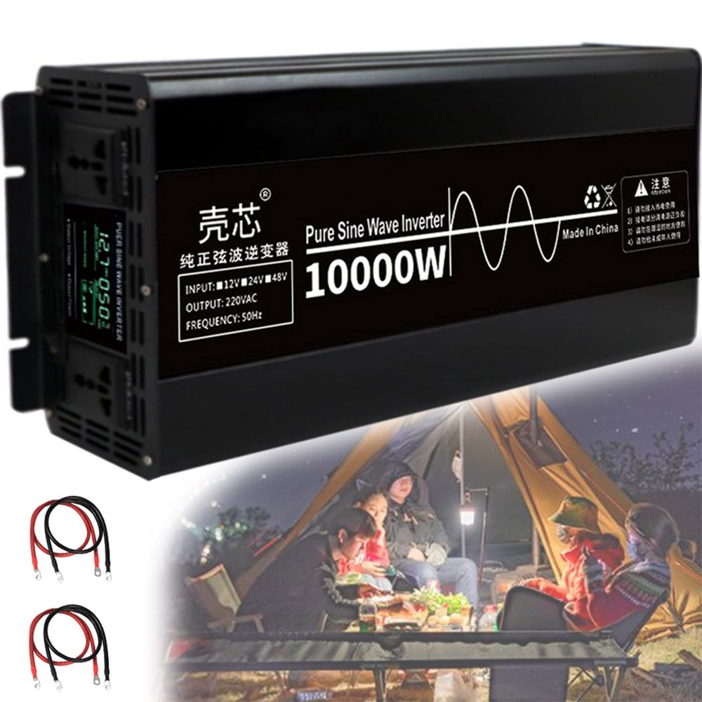 10000W Car Power Inverter,Pure Sine Wave Power Inverter,DC 12V/24V/48V to 230V AC Converter with LCD Display Dual AC Outlets,for Car,Home,Camping,48V (12V)