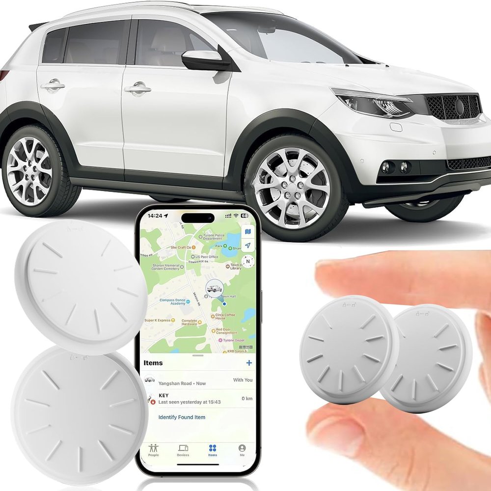 Hongtop H GPS Tracker for Vehicles No Subscription, 1PCS Real Time GPS Tracker for Car Work with Find My (iOS Only), Mini Hidden Car Tracker Device with Waterproof Case, No Monthly Fee (White)