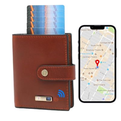 Smart Tracker Wallet for Men,Compatible with Android or Ios, Mens Wallet GPS Tracker Card Holder With Men Gift for Christmas. (Carbon Black) (Pop up card holder, Brown1)