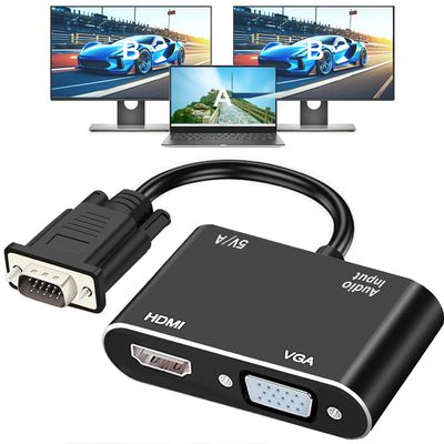 AKWOR VGA to HDMI+VGA Adapter for Dual Monitors, VGA to HDMI Adapter Splitter 2 in 1,1080P@60HZ Full HD Display Video Converter for PC Laptop Link Monitor/HDTV/Projector (for Windows & MaC os)