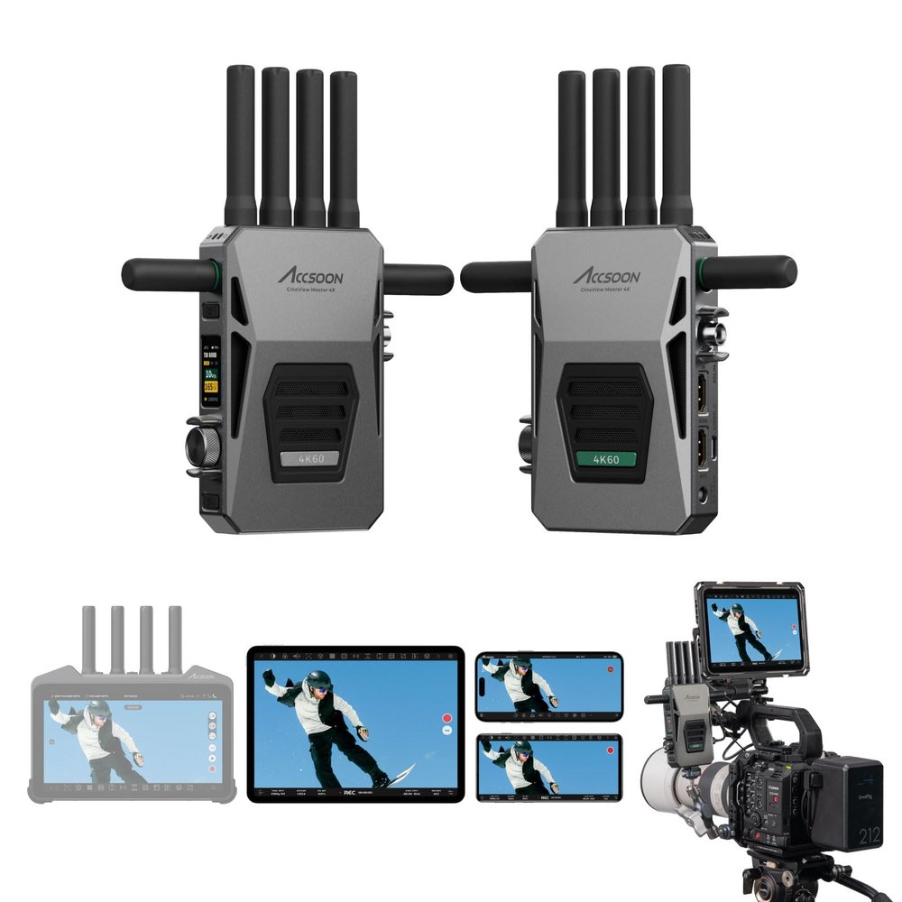 Accsoon CineView Master 4K Wireless SDI HDMI Transmitter&Receiver, 4K60/1080p60, Tri-Band 8202ft Transmission 25ms LAT, 1 iOS+ 4 App Monitoring, Pair M7 Pro/M7H Pro Camera Monitor/SE 4K