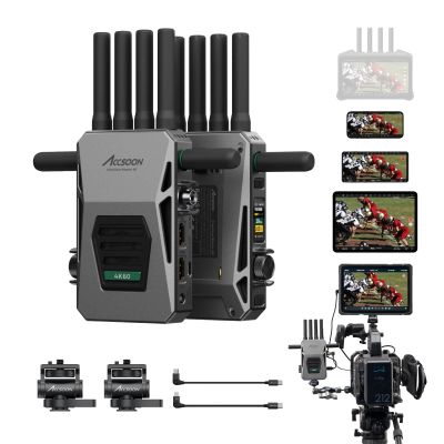 Accsoon CineView Master 4K SDI HDMI Wireless Video Transmitter&Receiver, 2.4Ghz+5Ghz+6GHz Tri-Band 8202ft Range 25 ms Latency, 4K60/1080p60 1 Wired iOS+4 App Monitoring, Real-time Live Stream(1TX+1RX)
