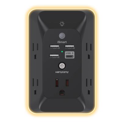 Black Outlet Extender with Night Light, HANYCONY Multi Plug Outlet, USB Wall Charger Surge Protector 4 USB Charging Port(1USB C), Power Strip Electrical Outlet Splitter Expander for Office Dorm Room
