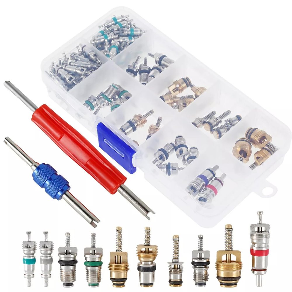 Car R12 & R134a A/C Air Conditioner Valve Core Remover Installer, 102PCS