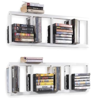 2 Pieces Modern CD Storage Floating Shelf CD DVD Video Game Organizer 4 Compartment Wall Mounted CD Storage Rack with Load-bearing Capacity up to 22lbs