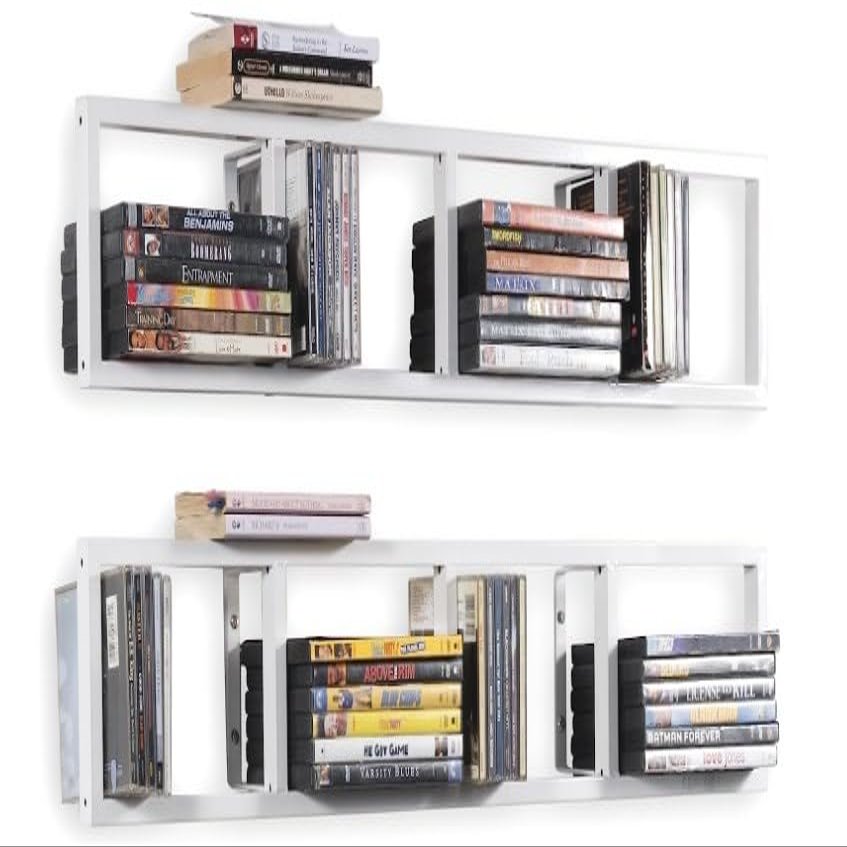 2 Pieces Modern CD Storage Floating Shelf CD DVD Video Game Organizer 4 Compartment Wall Mounted CD Storage Rack with Load-bearing Capacity up to 22lbs