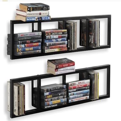 2 Pieces Modern CD Storage Floating Shelf CD DVD Video Game Organizer 4 Compartment Wall Mounted CD Storage Rack with Load-Bearing Capacity up to 22lbs
