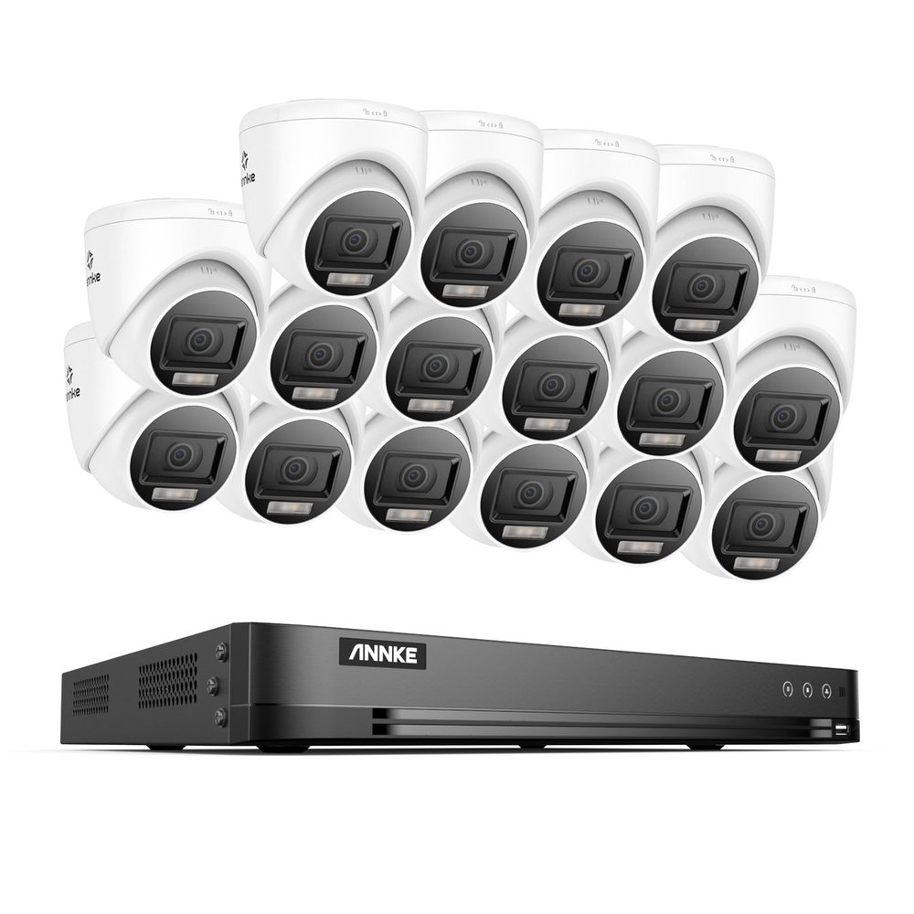 ANNKE 4K Security Camera System, 16CH H.265+ DVR with AI Human/Vehicle Detection for Home/Business Surveillance, 16X 8MP CCTV Turret Cams with Smart Color Night Vision, Work with Alexa, NO Hard Disk