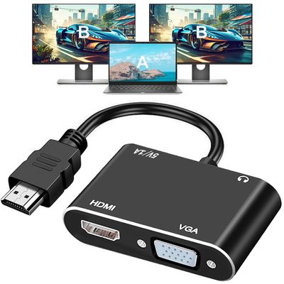 AKWOR HDMI to VGA+HDMI Adapter for Dual Monitor, HDMI to VGA & HDMI Splitter 1 to 2,1080P@60HZ Full HD Display Video Converter Compaitble with Windows/Mac Os/Linux, Plug & Play
