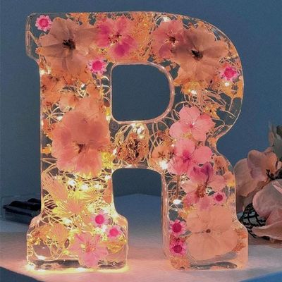 Handmade Floral Night Light, Floral Resin Night Light Letter, Floral Resin Letter Lamp with LED Light, Handmade Floral Resin Letter Night Light, Personalized DIY Floral Letter Name Night Light (R)