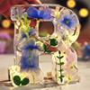 Handmade Floral Night Light, Floral Resin Night Light Letter, Floral Resin Letter Lamp with LED Light, Handmade Floral Resin Letter Night Light, Personalized DIY Floral Letter Name Night Light (R) view 2