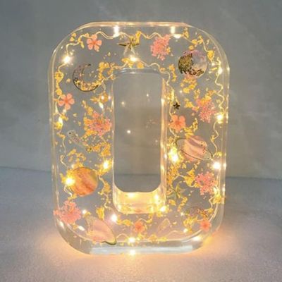 Handmade Floral Night Light, Floral Resin Night Light Letter, Floral Resin Letter Lamp with LED Light, Handmade Floral Resin Letter Night Light, Personalized DIY Floral Letter Name Night Light (O)