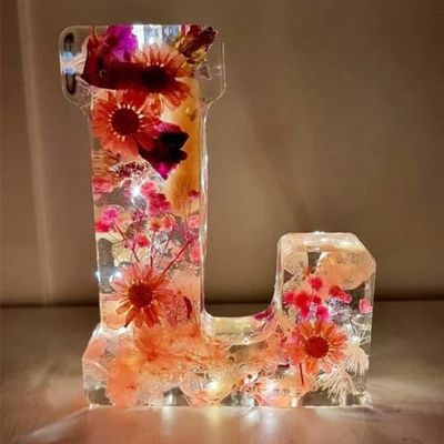 Handmade Floral Resin Letter Night Light with LED, Personalized DIY Name Light (L)