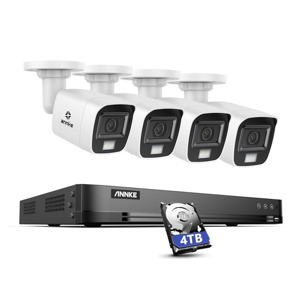 ANNKE 4K Security Camera System, 16CH H.265+ DVR with AI Human/Vehicle Detection for Home/Business Surveillance, 4X 8MP CCTV Bullet Cams with Smart Color Night Vision, Work with Alexa, 4TB Hard Disk