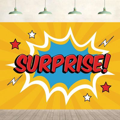 10x8ft Comic Cartoon Boom Speech Bubble Backdrop Surprise Yellow Red Background Birthday Baby Shower Surprise Party Supplies Banner Decor Kids Children Portrait Photo Studio Props