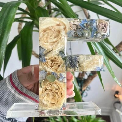 Handmade Floral Night Light, Floral Resin Night Light Letter, Floral Resin Letter Lamp with LED Light, Handmade Floral Resin Letter Night Light, Personalized DIY Floral Letter Name Night Light (F)