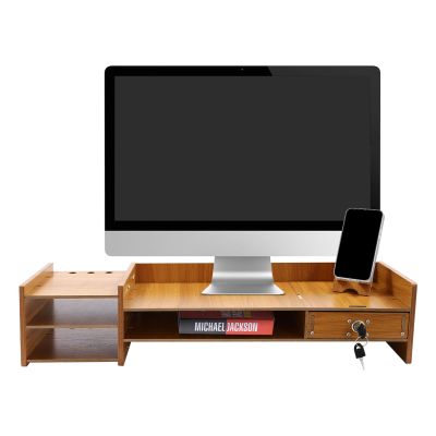 AngelcityCC Monitor Stand Riser, 3 Tiers Laptop Computer Monitor Riser, Desktop Wooden Screen Monitor Stand Riser with Storage&Lock for Home Office