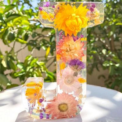 Handmade Floral Night Light, Floral Resin Night Light Letter, Floral Resin Letter Lamp with LED Light, Handmade Floral Resin Letter Night Light, Personalized DIY Floral Letter Name Night Light (J)