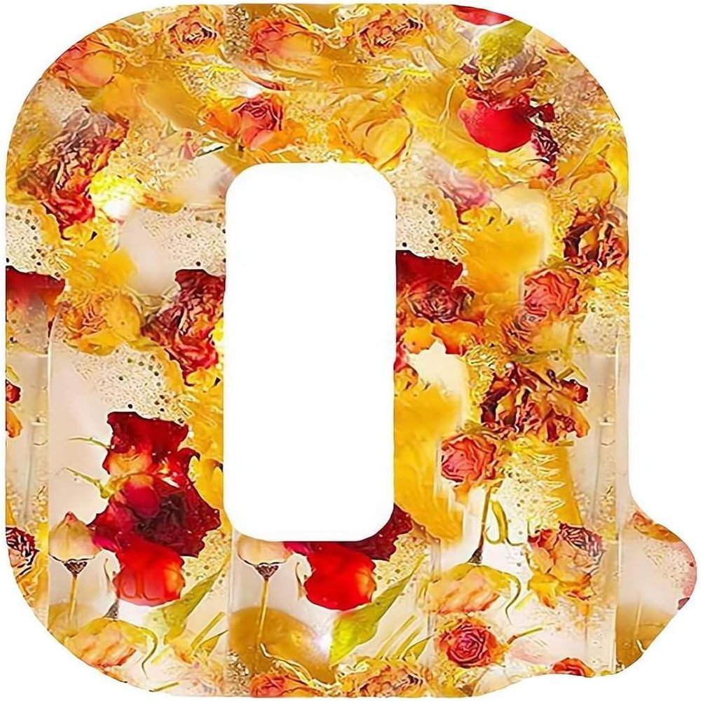 Handmade Floral Resin Letter Night Light with LED, Personalized DIY Name Light (Q)
