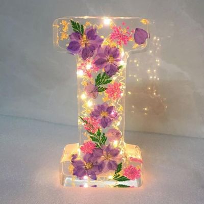 Handmade Floral Night Light, Floral Resin Night Light Letter, Floral Resin Letter Lamp with LED Light, Handmade Floral Resin Letter Night Light, Personalized DIY Floral Letter Name Night Light (I)