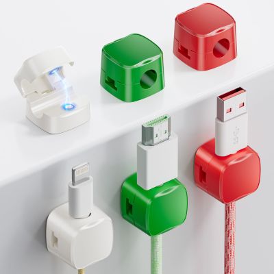 gliship 6-Pack Magnetic Cable Clips - Cell Phone Cord Holder for Nightstand, Mini Cube Cord Holder with 6 Extra Strong Adhesive Pads, USB Cable Magnetic Clip for Office Desk Phone Car Wall Home