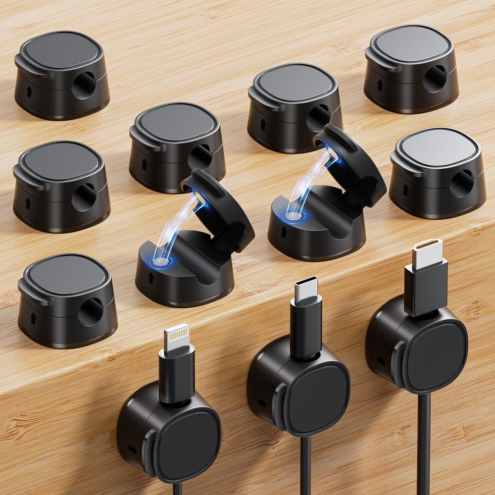 gliship 12 Pack Magnetic Cable Clips  [One-Snap Lock] Phone Cord Holder for Desk, Adhesive Magnetic Cord Organiser for Nightstand, Wall, Car  Under Desk Cable Management for Office, Home