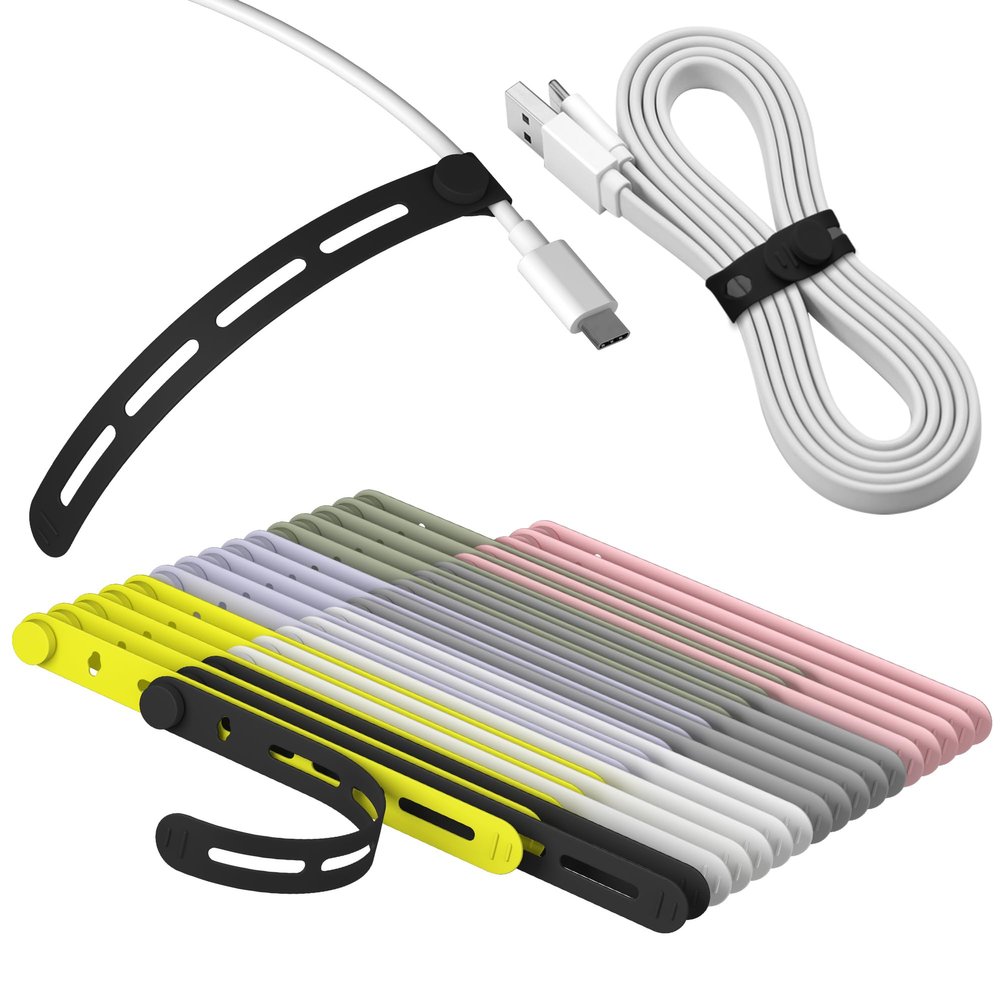 35Pcs Nearockle Silicone Cable Ties, 5.12 Inch Adjustable Cord Organizer Reusable Zip Ties for Charging Cords Earphone Computer Wire, Office Desk Cable Management Travel Accessories(Multi)