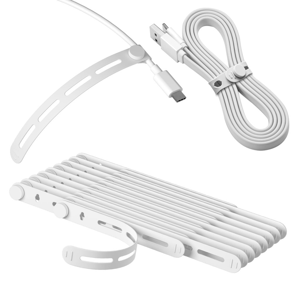 20Pcs Nearockle Silicone Cable Ties, 5.12 Inch Adjustable Cord Organizer Reusable Zip Ties for Charging Cords Earphone Computer Wire, Office Desk Cable Management Travel Accessories(White)