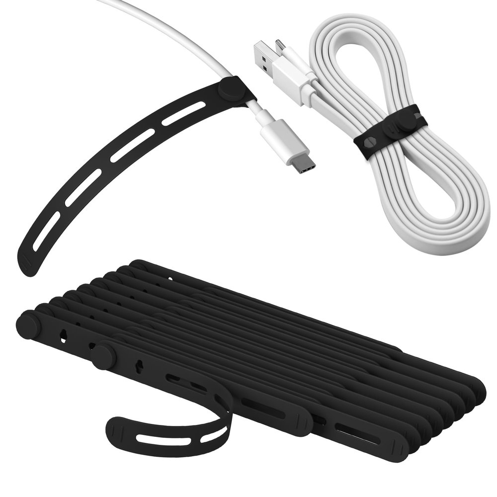 20Pcs Nearockle Silicone Cable Ties, 5.12 Inch Adjustable Cord Organizer Reusable Zip Ties for Charging Cords Earphone Computer Wire, Office Desk Cable Management Travel Accessories(Black)