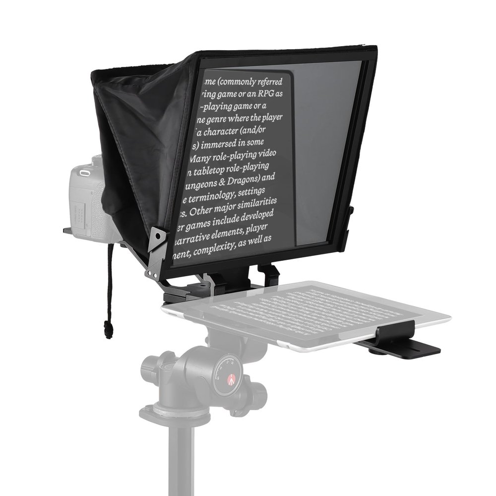 Teleprompter, Foldable 14in Smartphone Control Teleprompter Teleprompter for Camera Teleprompter for Laptop with Remote Control Cleaning Cloth for Online Teaching Live Streaming