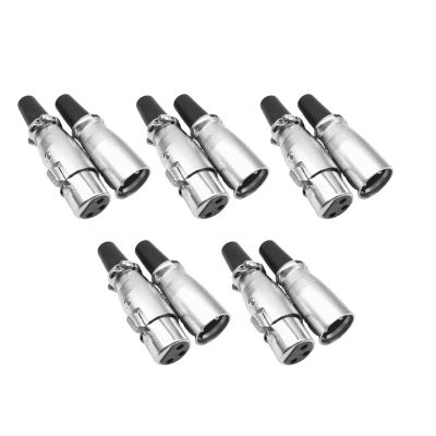 DBEIXIWEI XLR 3 Pin Male & Female Plugs Audio Mic Microphone Cable Plug Connector Audio Socket, 5 Pair Male and Female XLR Connector