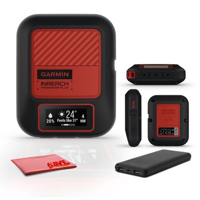 Garmin inReach Messenger Plus, SOS Handheld Satellite Communicator with Photo, Text & Voice Messaging Without Cell Service, 25 Days Battery Life, Bundle with Accessories