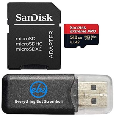 SanDisk UHS-I 512GB MicroSDXC Extreme Pro Memory Card Compatible with Osmo 360 and Osmo Action 5 Pro Camera (SDSQXCD-512G-GN6MA) Bundle with (1) Everything But Stromboli MicroSD Reader
