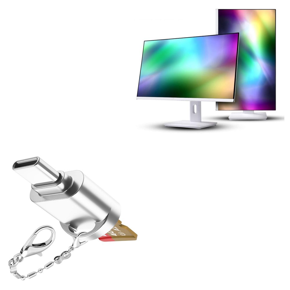 BoxWave Adapter Compatible with Crossover 277FM100 IPS 100 Monitor (27 in) - Micro SD Card miniReader, USB Type-C OTG Reader USB3.0 Adapter Keychain - Metallic Silver