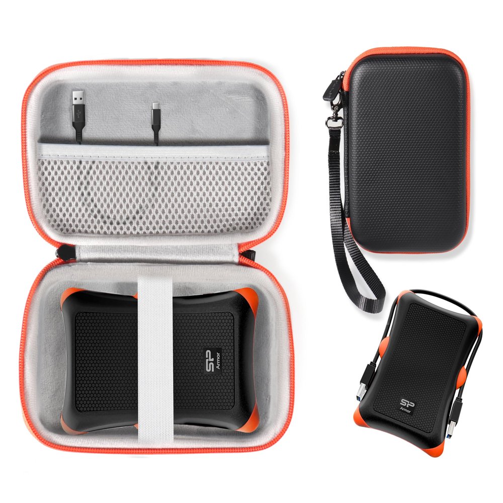 Alltravel Protective Case for SP Silicon Power Rugged Portable External Hard Drive Armor A30 2TB, 1TB (Black with Orange Zip)