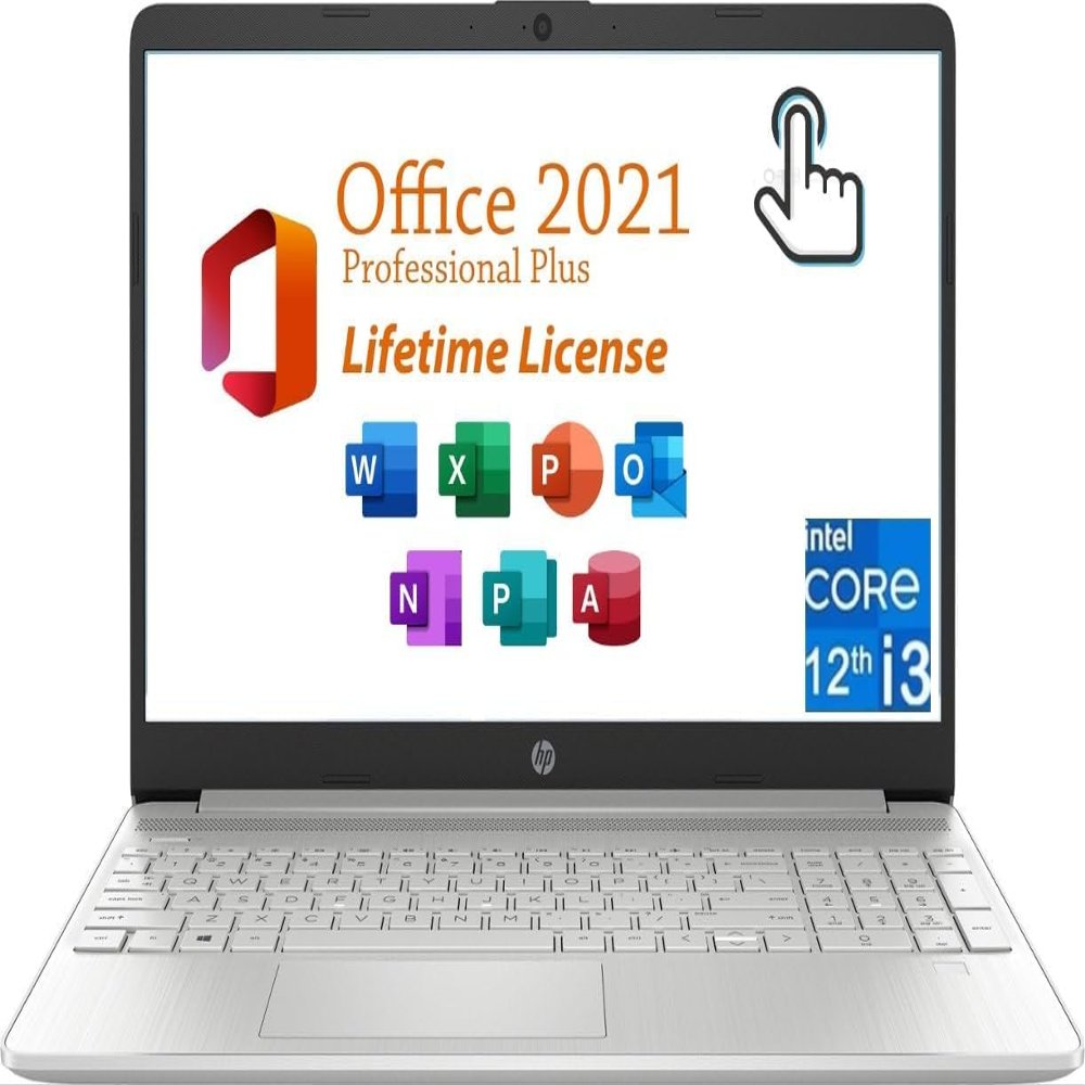 HP Pavilion 15.6" Touchscreen Laptop 2024 with Microsoft Office License & Win 11 Pro, Intel 12 Gen i3 Processor, 64GB RAM, 2TB SSD, Intel UHD Graphics, Bluetooth, Wi-Fi, Slive Mouse
