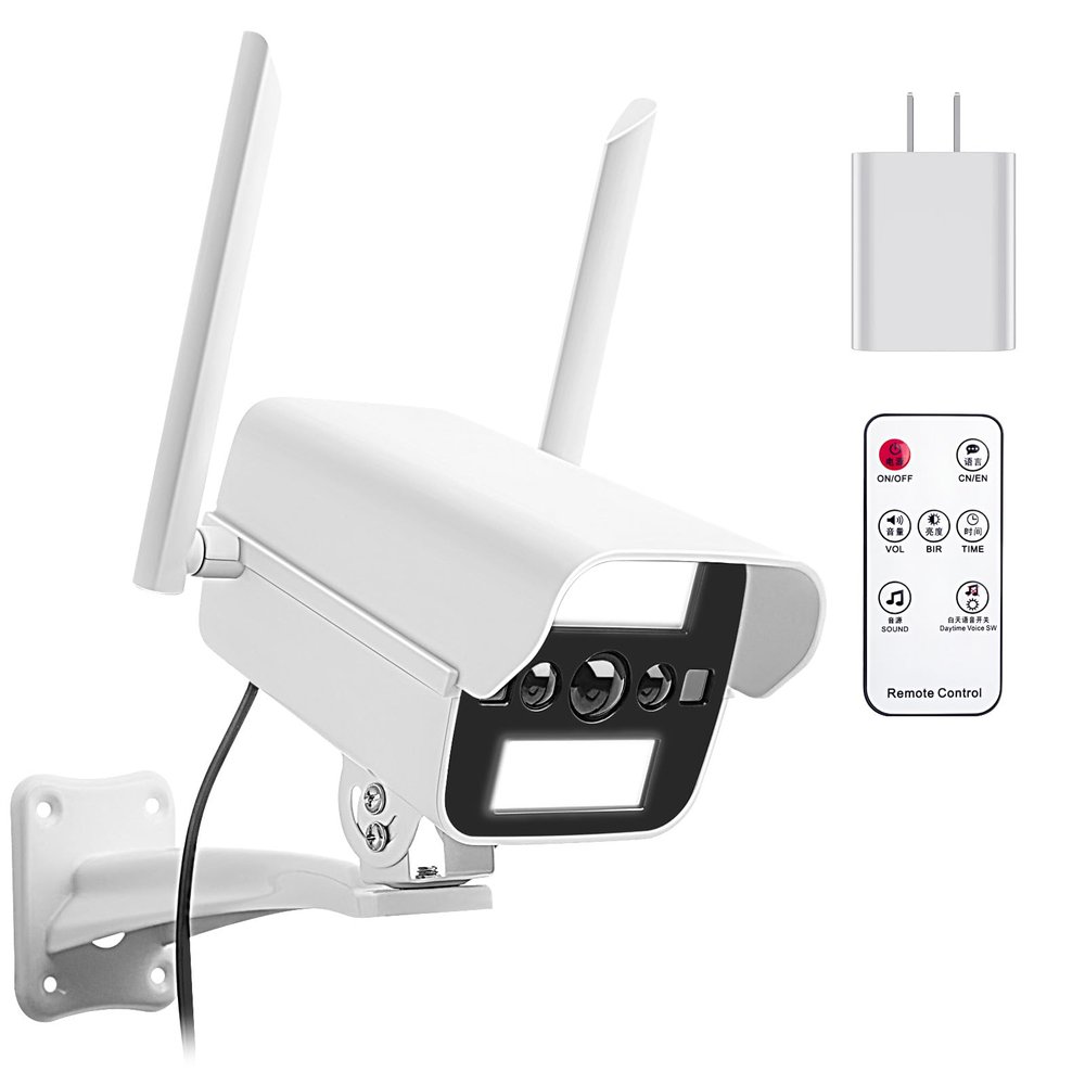 onovatpol Fake Security Camera with Motion Sensor Light&Audio& Sound&Doorbell for Outdoor, Decoy Simulated Dummy Surveillance Cameras for Inside, IP54, Warning Sticker Included (Power Adapter)
