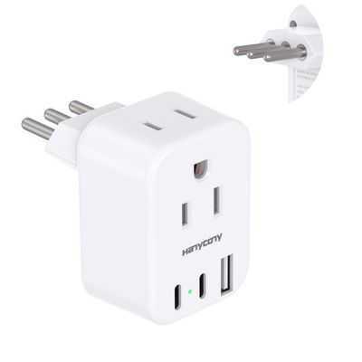 HANYCONY Italy Travel Power Plug Adapter, Type L Plug Adapter with 2 Outlets 3 USB Ports(2 USB C) for US to Italy Rome Uruguay Chile