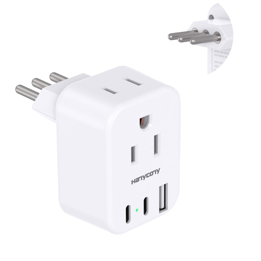 HANYCONY Italy Travel Power Plug Adapter, Type L Plug Adapter with 2 Outlets 3 USB Ports(2 USB C) for US to Italy Rome Uruguay Chile