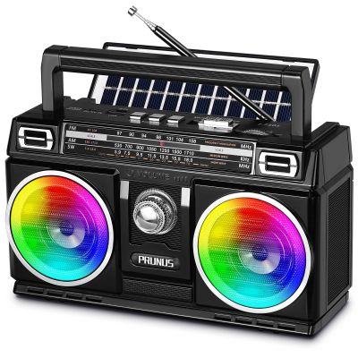 PRUNUS 750 AM FM Radio Portable with Bluetooth Dual Speakers, USB/TF Card Playback, USB-C/Solar Rechargeable Radios, Bluetooth Radio, Transistor Radios Portable AM FM