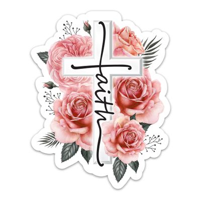 3PCs Faith Cross Flower Sticker, Christian Sticker, Religious Scripture Vinyl Waterproof Spiritual Stickers for Laptop Water Bottle Notebook Tumbler Journal, Faith Decals Gifts for Him Her (3 Inches)
