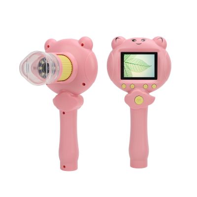 Microscope for Kids, 2.5K 48MP Handheld Digital Electronic Microscope, 8X Zoom Mini Digital Microscope with 2inch Screen for Kids Educational Science (Pink)