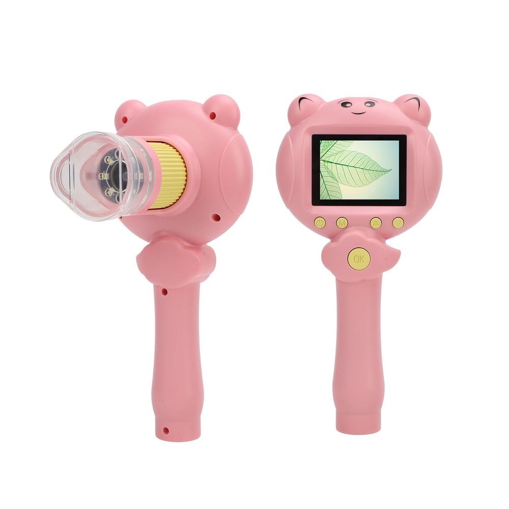 Microscope for Kids, 2.5K 48MP Handheld Digital Electronic Microscope, 8X Zoom Mini Digital Microscope with 2inch Screen for Kids Educational Science (Pink)