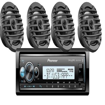 Pioneer MVH-MS512BS Marine Digital Media Receiver with Bluetooth (Does not Play CDs) Bundled with + (2) Pair 6.5" 2-Way Marine Speakers