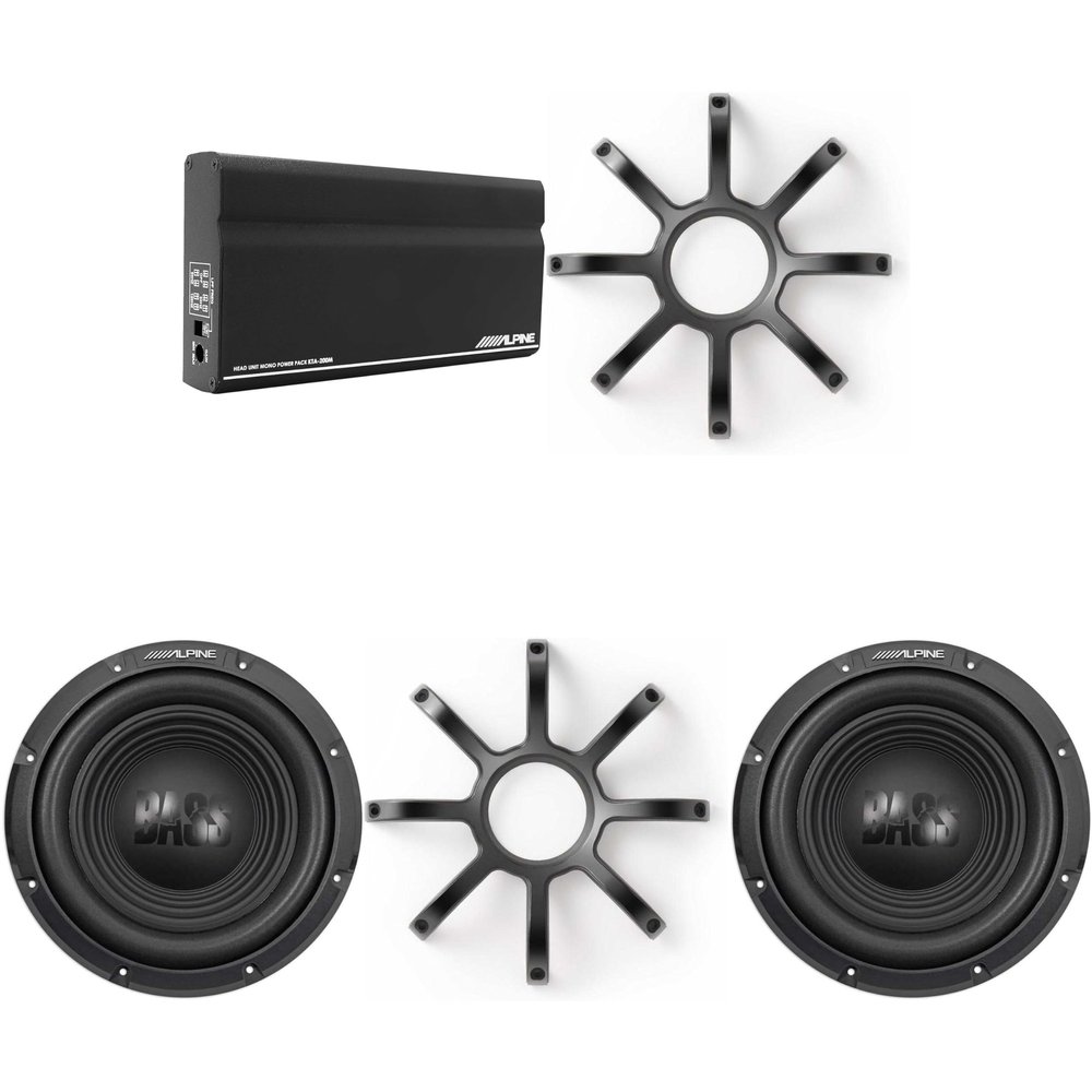 Alpine (2 W10S4 10-Inch Bass Subwoofer w/KTE-10PG Grills & KTA-200M Mono Power Pack Amplifier with PowerStack Capability Bundle