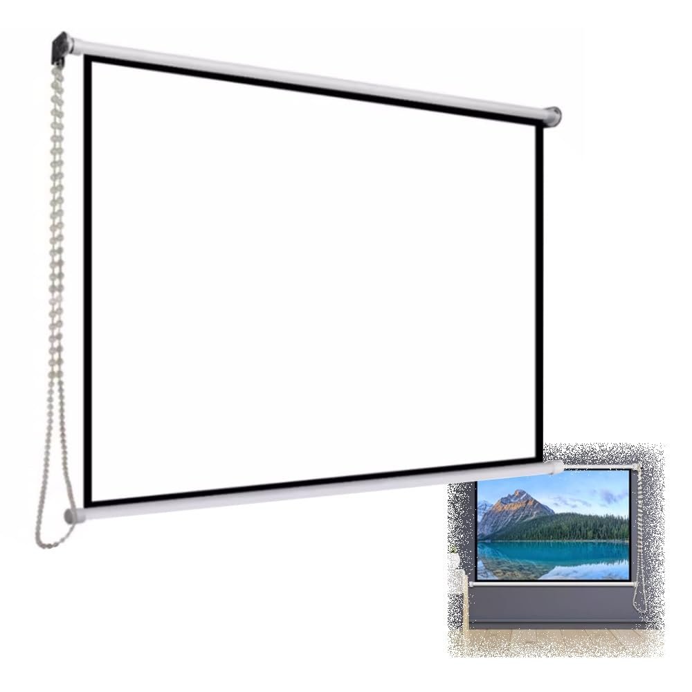 BERWDUXA 60 72inch HD Projector Screen Manual Pull Down, Movie Screen 16:9 4:3, Retractable Wall Ceiling Mount Projection Screen, Light Resistant(40"(16:9))