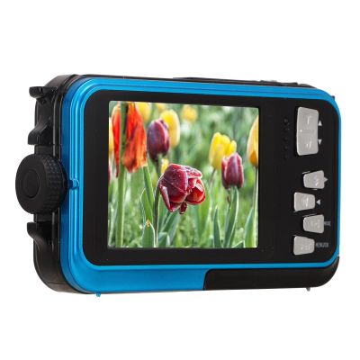Underwater Digital Camera Camera Dual Screens Digital Camera Double Screens Camera for Diving Snorkeling Swimming White (Blue)
