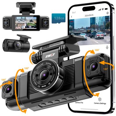 IIWEY N5 4 Channel Dash Cam 360 View, 1080P Front and Rear Inside, Left Right Dash Camera for Cars, 8 IR Lamps Night Vision, 5G WiFi & APP Control, G-Sensor, Parking Mode, with a Free 128GB SD Card